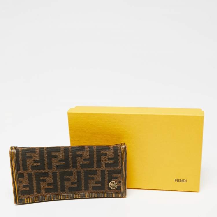 Pre Owned Fendi Tobacco Zucca Canvas and Textured Leather Chef Continental Wallet