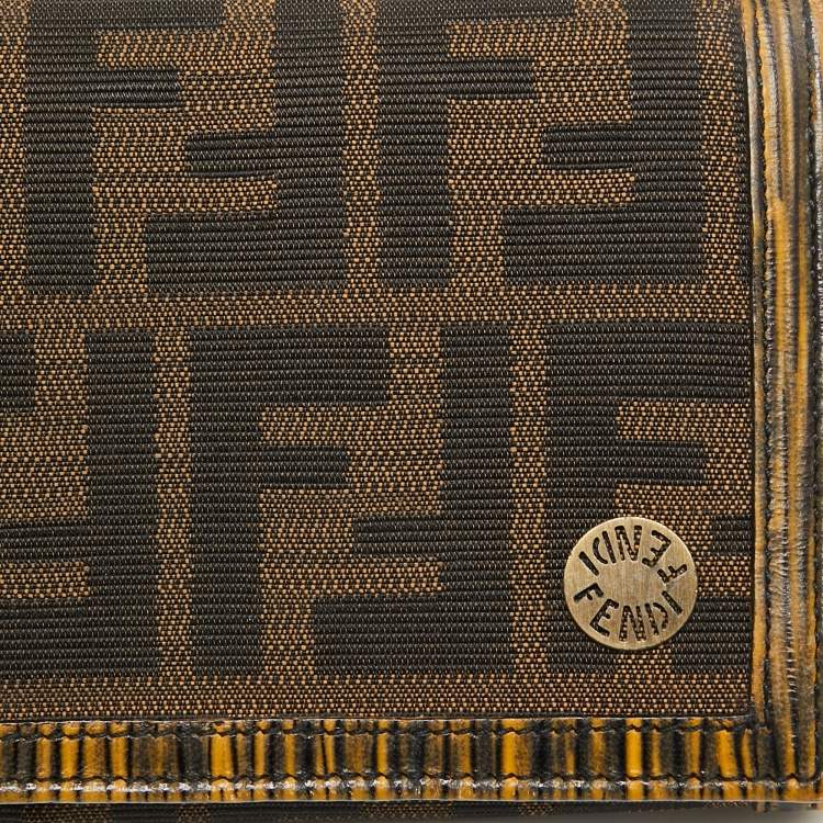 Pre Owned Fendi Tobacco Zucca Canvas and Textured Leather Chef Continental Wallet