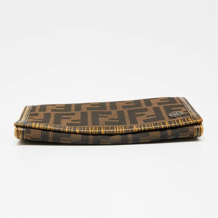 Pre Owned Fendi Tobacco Zucca Canvas and Textured Leather Chef Continental Wallet