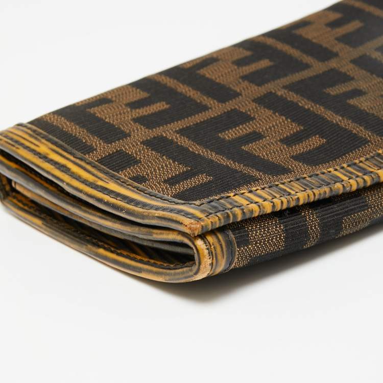 Pre Owned Fendi Tobacco Zucca Canvas and Textured Leather Chef Continental Wallet