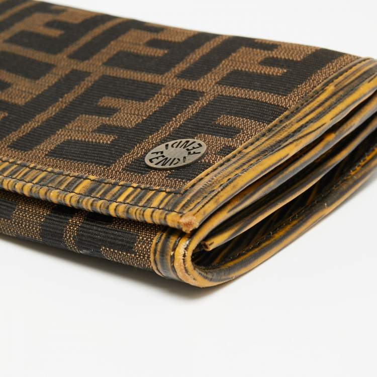 Pre Owned Fendi Tobacco Zucca Canvas and Textured Leather Chef Continental Wallet