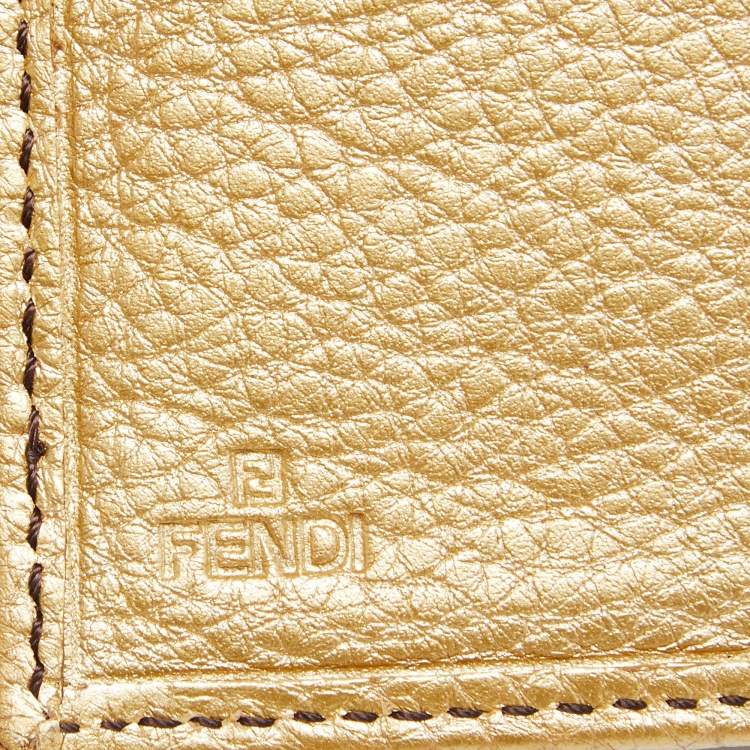 Pre Owned Fendi Tobacco/Gold Zucca Canvas and Leather French Compact Wallet