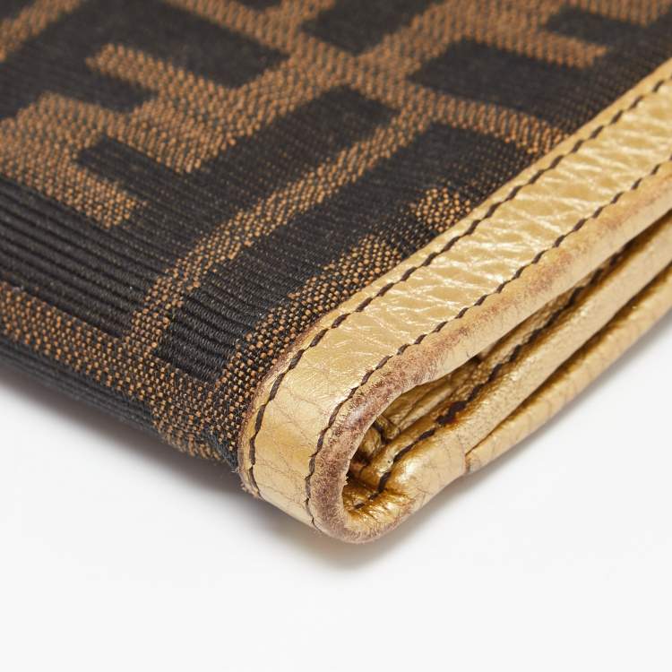 Pre Owned Fendi Tobacco/Gold Zucca Canvas and Leather French Compact Wallet