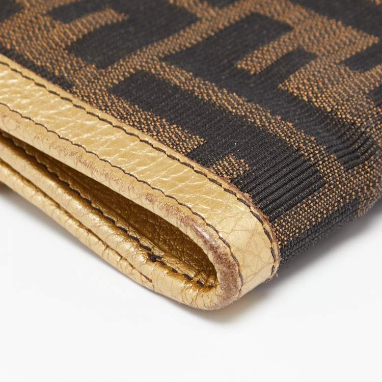 Pre Owned Fendi Tobacco/Gold Zucca Canvas and Leather French Compact Wallet