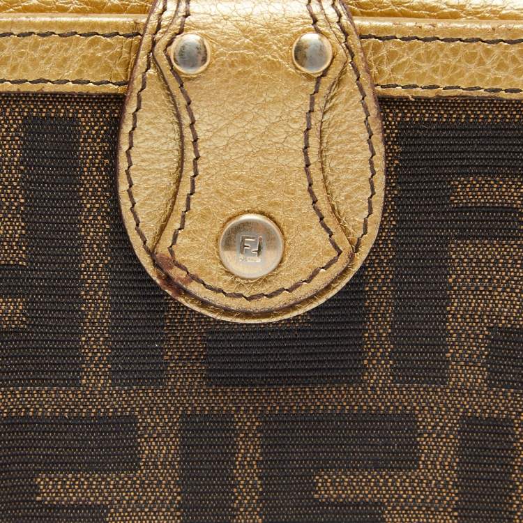 Pre Owned Fendi Tobacco/Gold Zucca Canvas and Leather French Compact Wallet