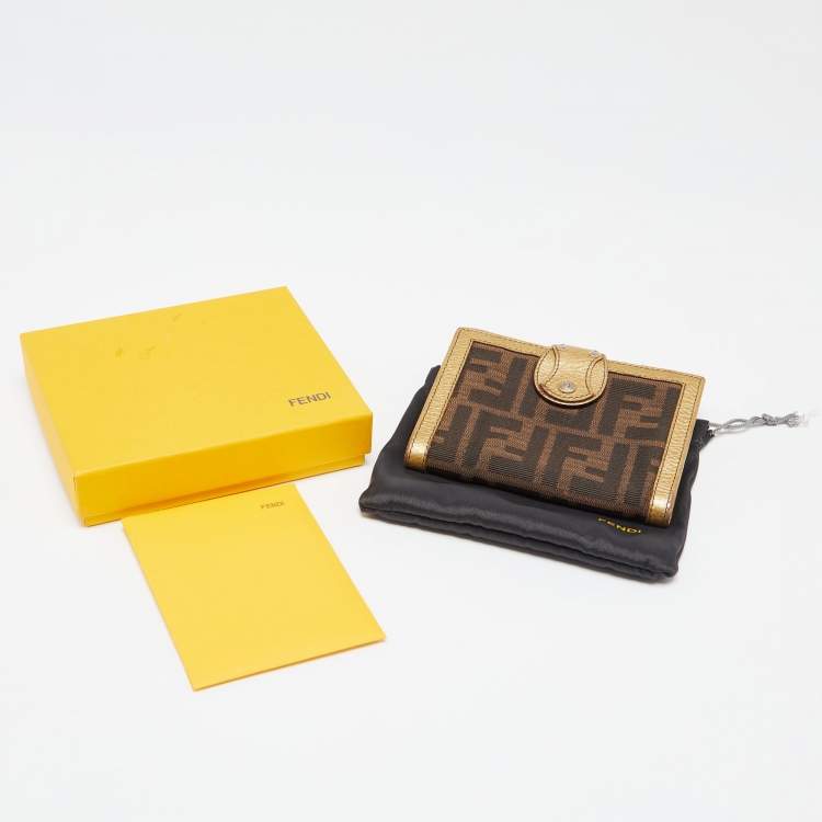 Pre Owned Fendi Tobacco/Gold Zucca Canvas and Leather French Compact Wallet