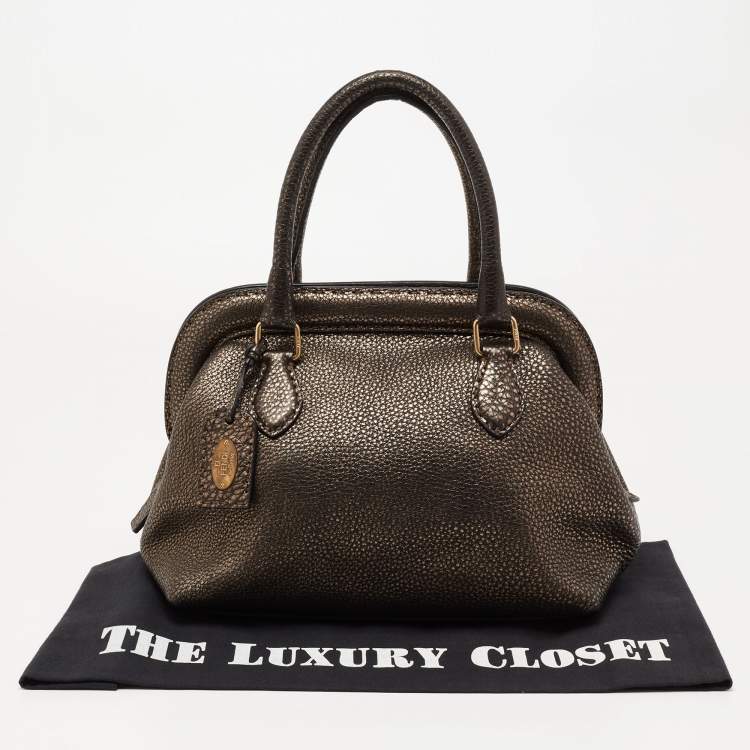 Pre Owned Fendi Black/Metallic Bronze Leather Selleria Satchel