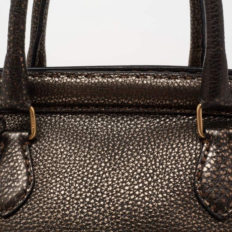 Pre Owned Fendi Black/Metallic Bronze Leather Selleria Satchel