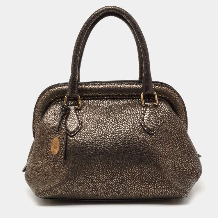 Pre Owned Fendi Black/Metallic Bronze Leather Selleria Satchel