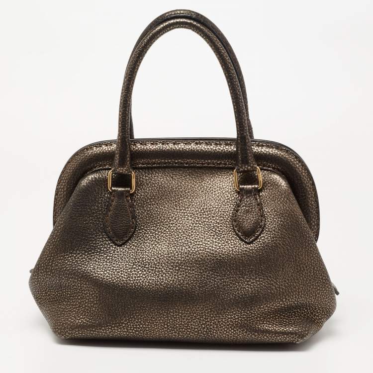 Pre Owned Fendi Black/Metallic Bronze Leather Selleria Satchel