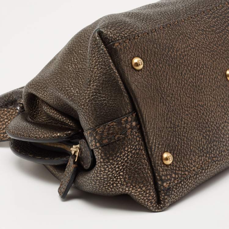 Pre Owned Fendi Black/Metallic Bronze Leather Selleria Satchel