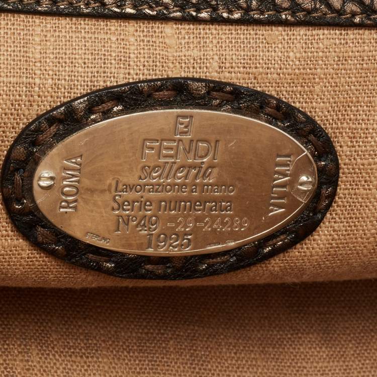 Pre Owned Fendi Black/Metallic Bronze Leather Selleria Satchel