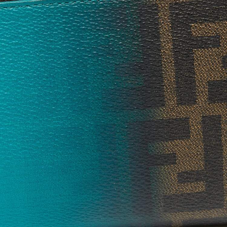 Pre Owned Fendi Green Ombre Zucca Coated Canvas Zip Around Wallet
