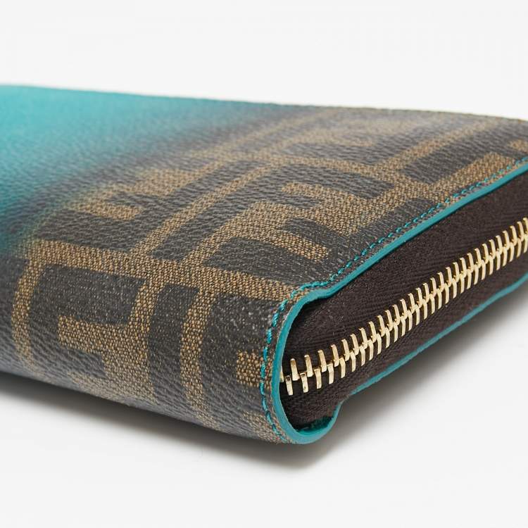 Pre Owned Fendi Green Ombre Zucca Coated Canvas Zip Around Wallet