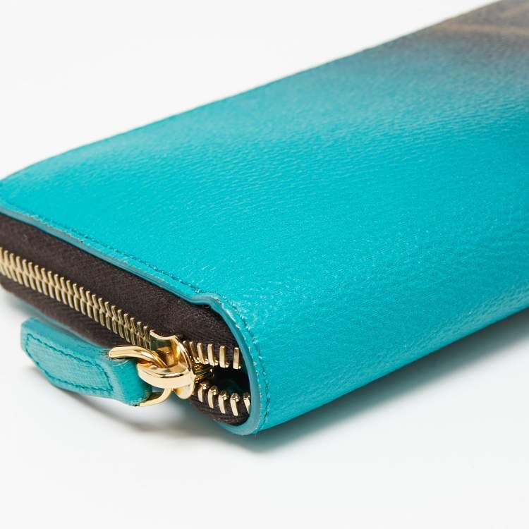 Pre Owned Fendi Green Ombre Zucca Coated Canvas Zip Around Wallet