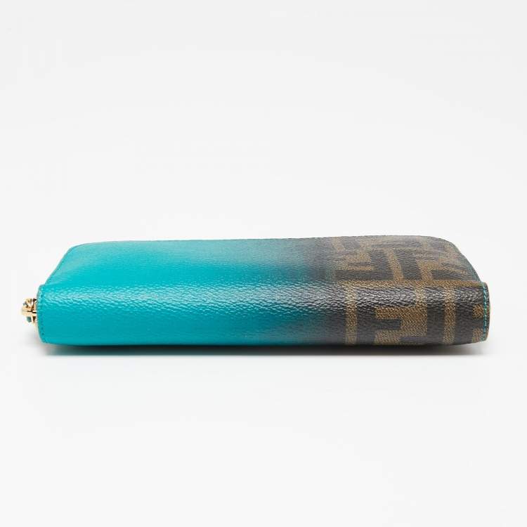 Pre Owned Fendi Green Ombre Zucca Coated Canvas Zip Around Wallet