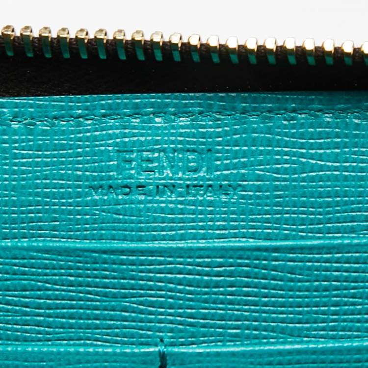 Pre Owned Fendi Green Ombre Zucca Coated Canvas Zip Around Wallet