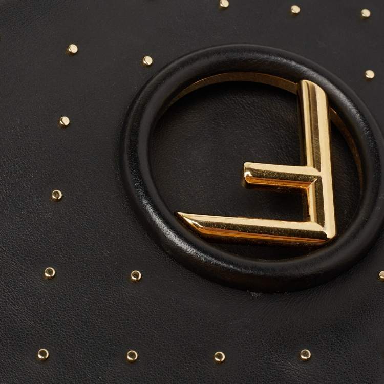 Pre Owned Fendi Black Studded Leather Kan I F Top Handle Bag