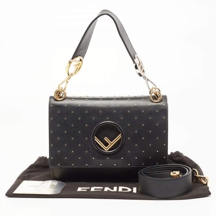 Pre Owned Fendi Black Studded Leather Kan I F Top Handle Bag