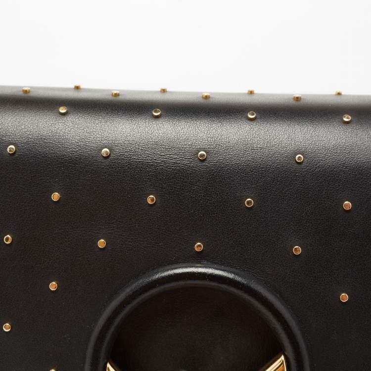 Pre Owned Fendi Black Studded Leather Kan I F Top Handle Bag