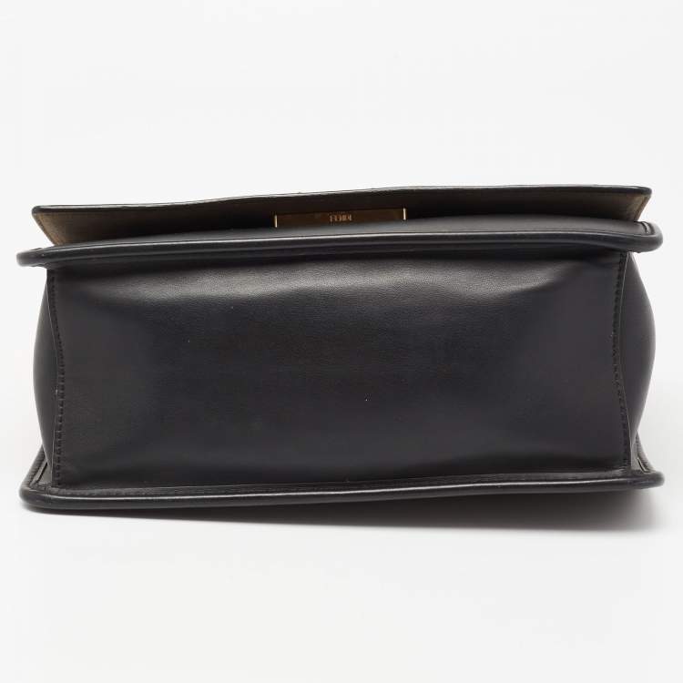 Pre Owned Fendi Black Studded Leather Kan I F Top Handle Bag