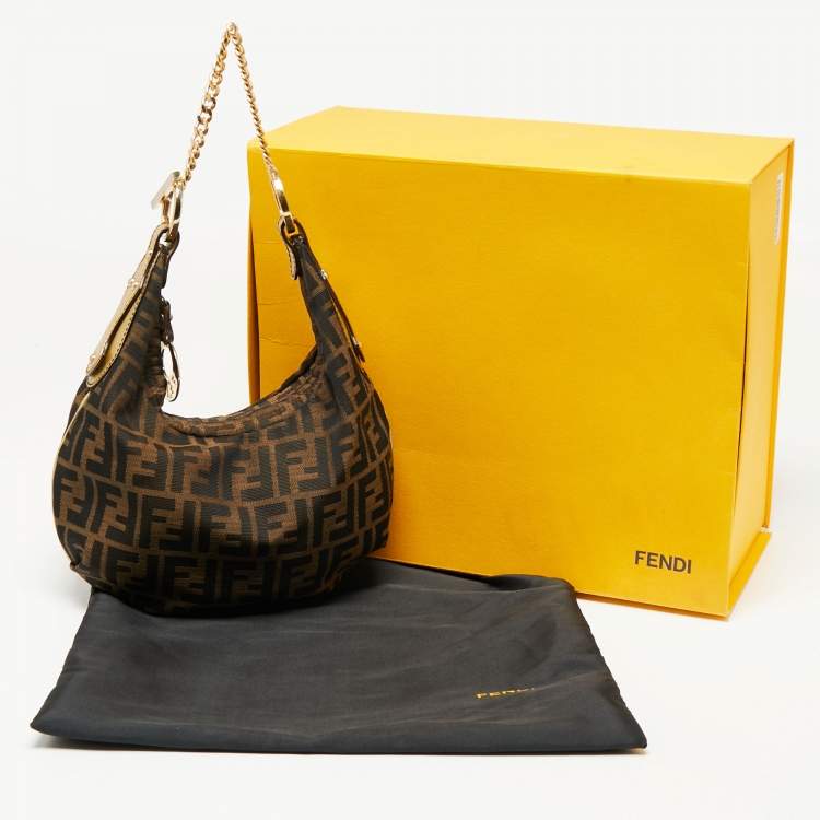 Pre Owned Fendi Tobacco Zucca Canvas and Leather Chef Chain Link Hobo