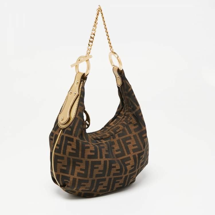 Pre Owned Fendi Tobacco Zucca Canvas and Leather Chef Chain Link Hobo