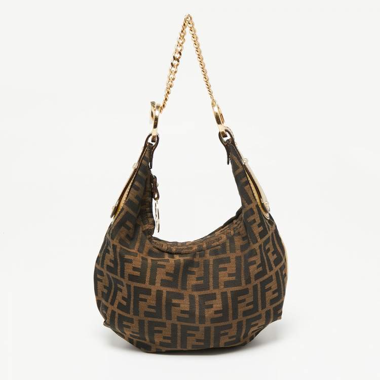 Pre Owned Fendi Tobacco Zucca Canvas and Leather Chef Chain Link Hobo
