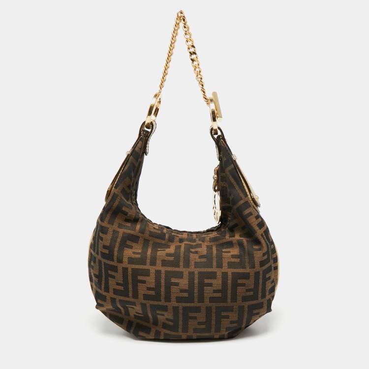 Pre Owned Fendi Tobacco Zucca Canvas and Leather Chef Chain Link Hobo