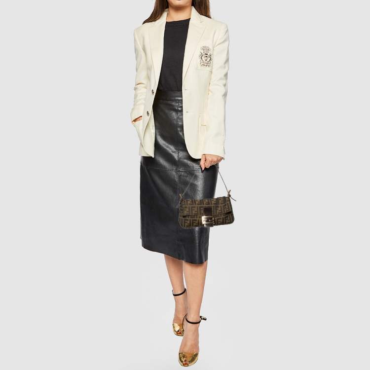 Pre Owned Fendi Tobacco Zucca Canvas and Leather Baguette Bag
