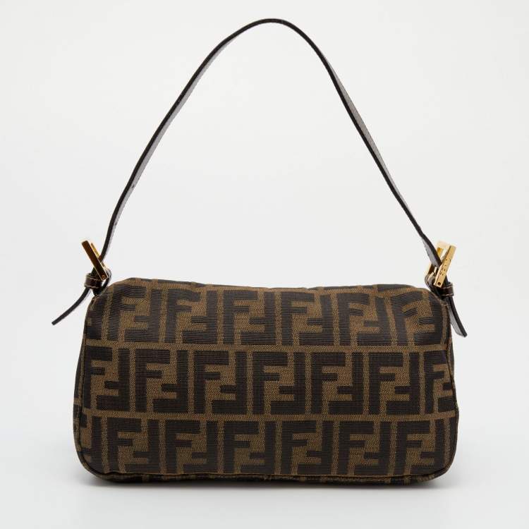 Pre Owned Fendi Tobacco Zucca Canvas and Leather Baguette Bag