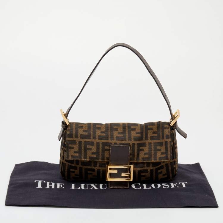 Pre Owned Fendi Tobacco Zucca Canvas and Leather Baguette Bag