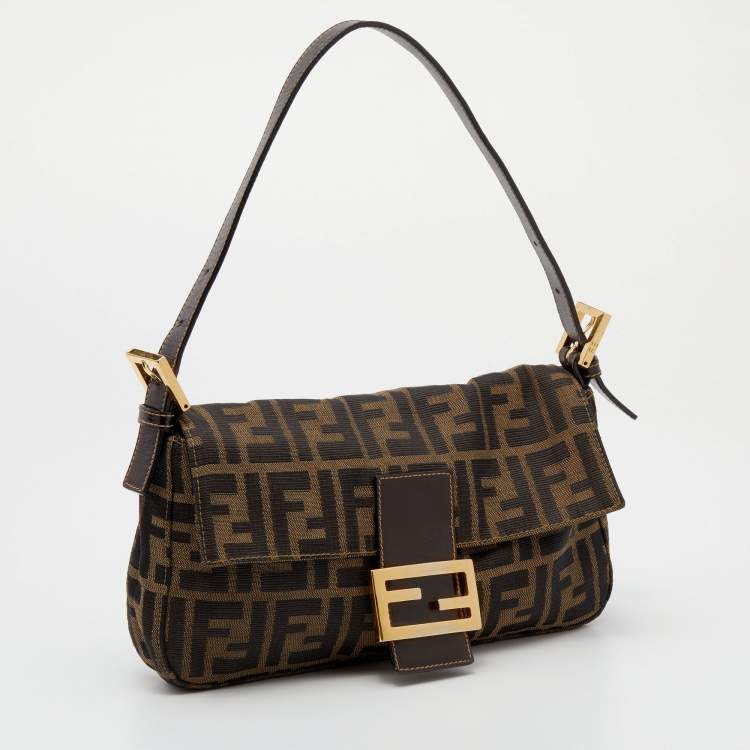 Pre Owned Fendi Tobacco Zucca Canvas and Leather Baguette Bag