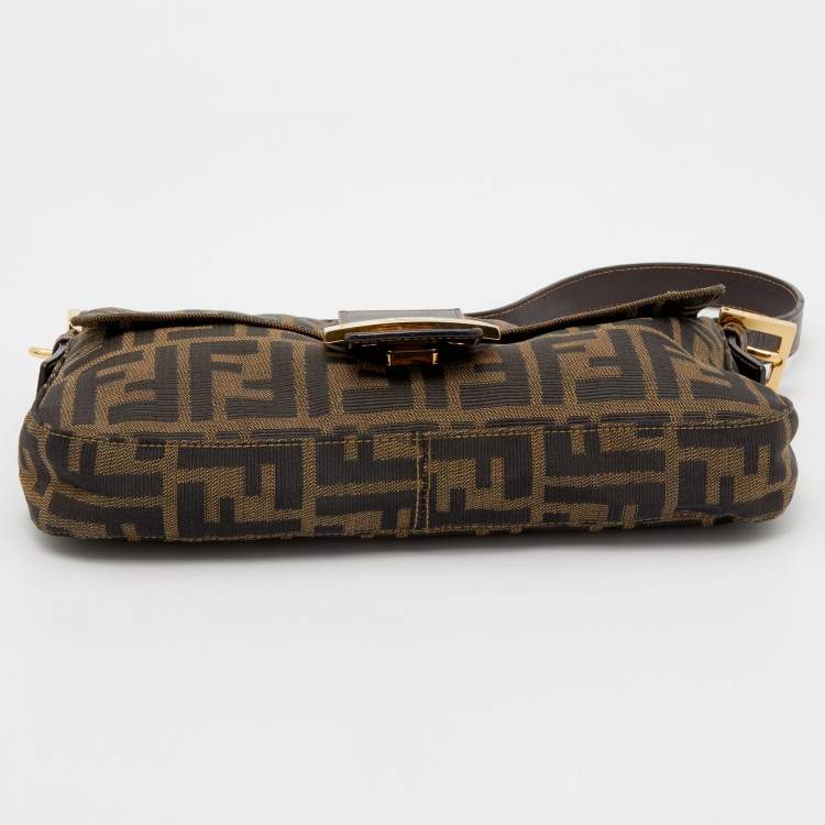 Pre Owned Fendi Tobacco Zucca Canvas and Leather Baguette Bag