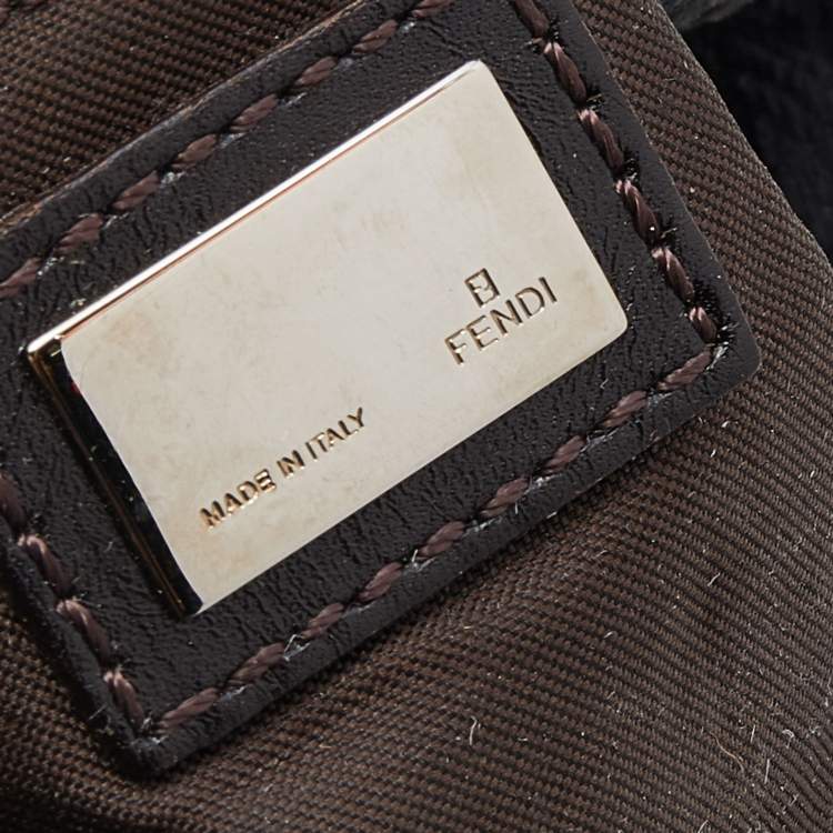 Pre Owned Fendi Dark Grey/Brown Zucchino Canvas and Suede Baguette Bag