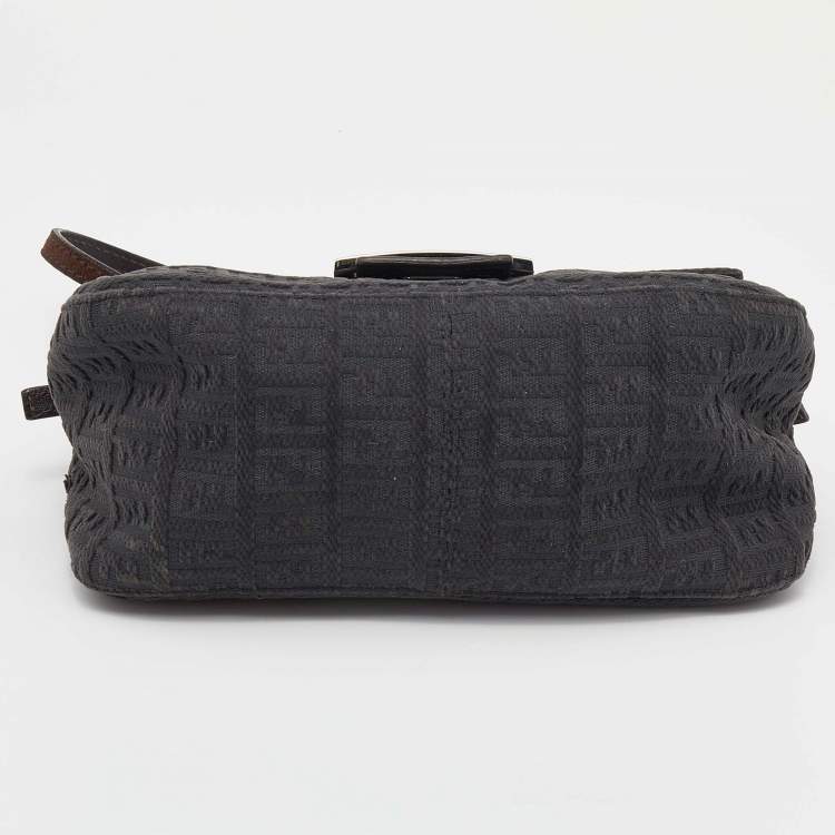 Pre Owned Fendi Dark Grey/Brown Zucchino Canvas and Suede Baguette Bag