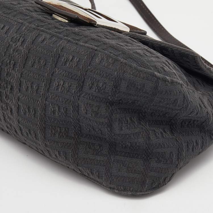 Pre Owned Fendi Dark Grey/Brown Zucchino Canvas and Suede Baguette Bag