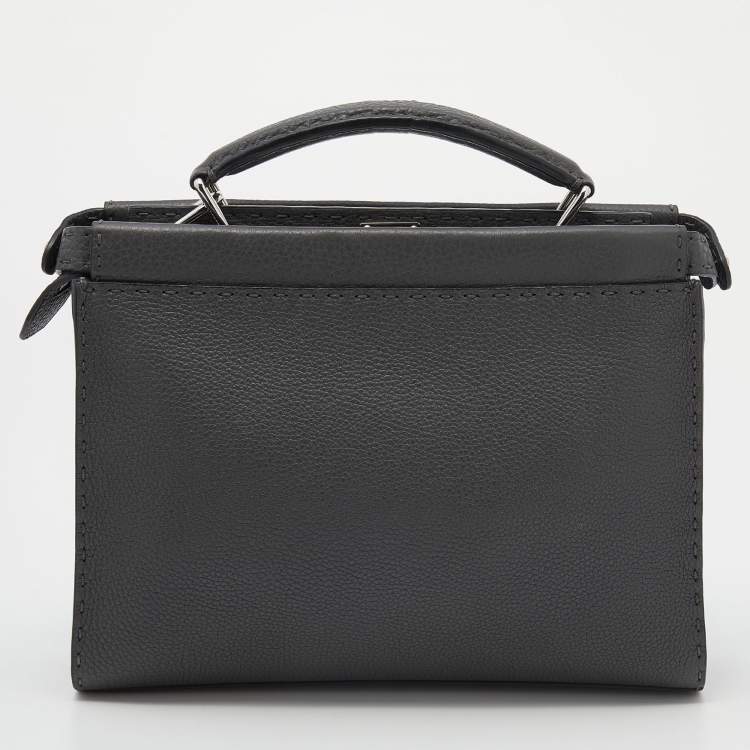 Pre Owned Fendi Grey Leather Mini Peekaboo Fit Bag