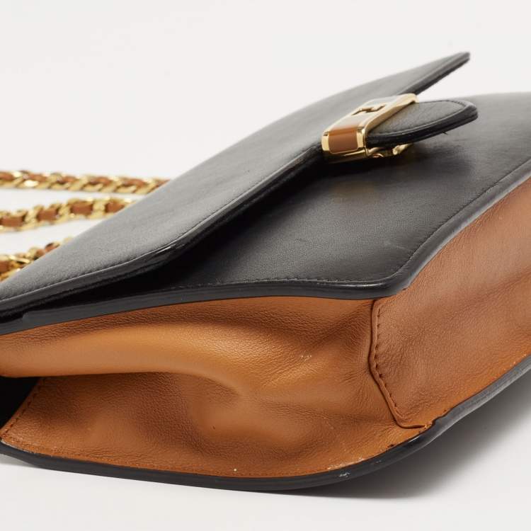 مملوكة مسبقًا Fendi Black/Tan Leather FF Flap Wallet On Chain 