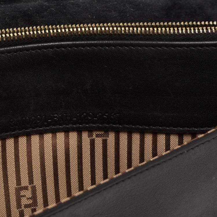 مملوكة مسبقًا Fendi Black/Tan Leather FF Flap Wallet On Chain 