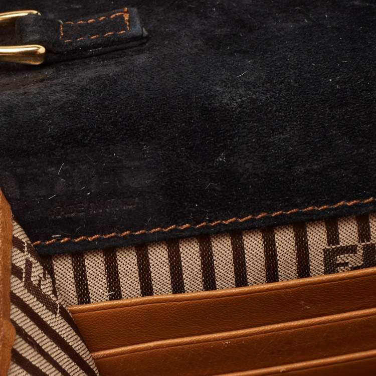 مملوكة مسبقًا Fendi Black/Tan Leather FF Flap Wallet On Chain 