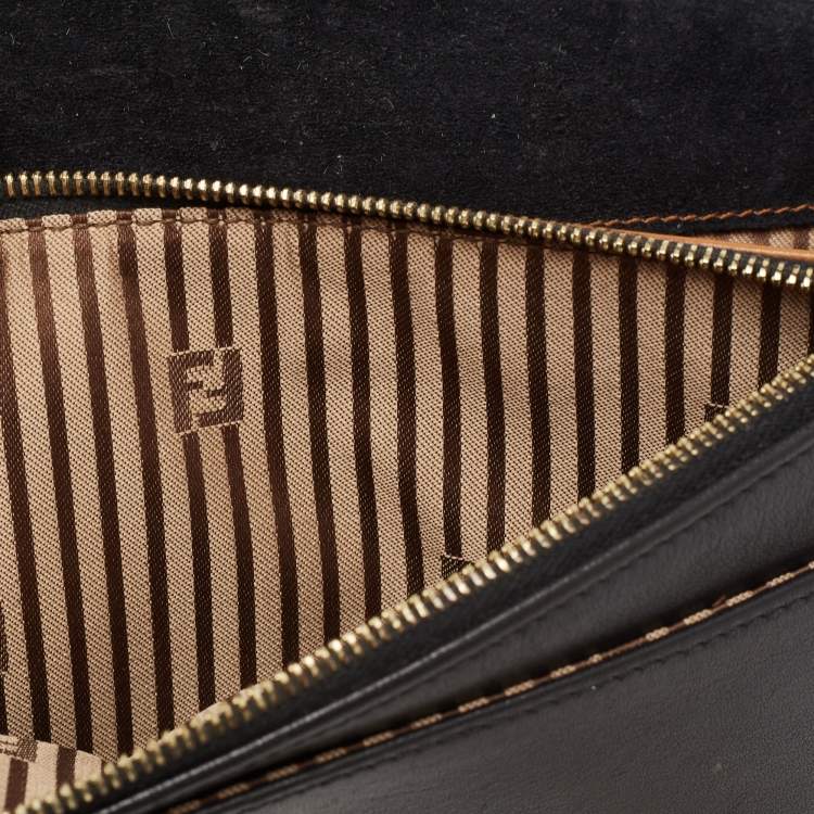 مملوكة مسبقًا Fendi Black/Tan Leather FF Flap Wallet On Chain 