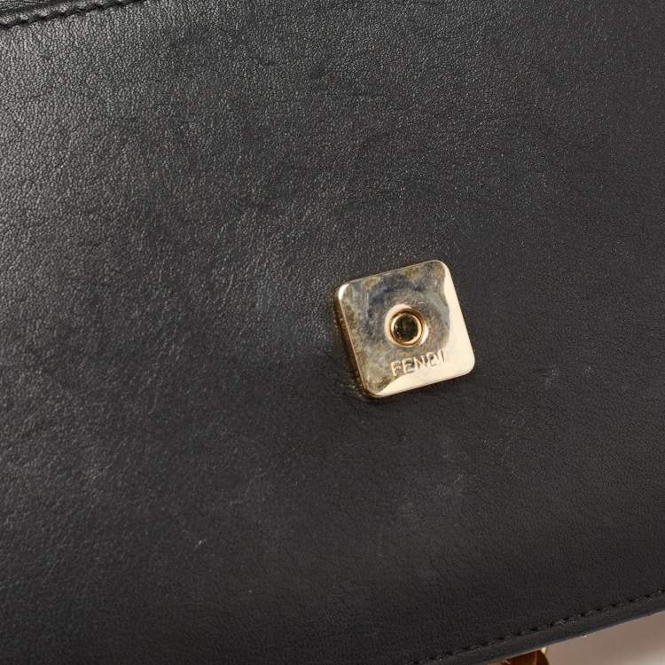 مملوكة مسبقًا Fendi Black/Tan Leather FF Flap Wallet On Chain 