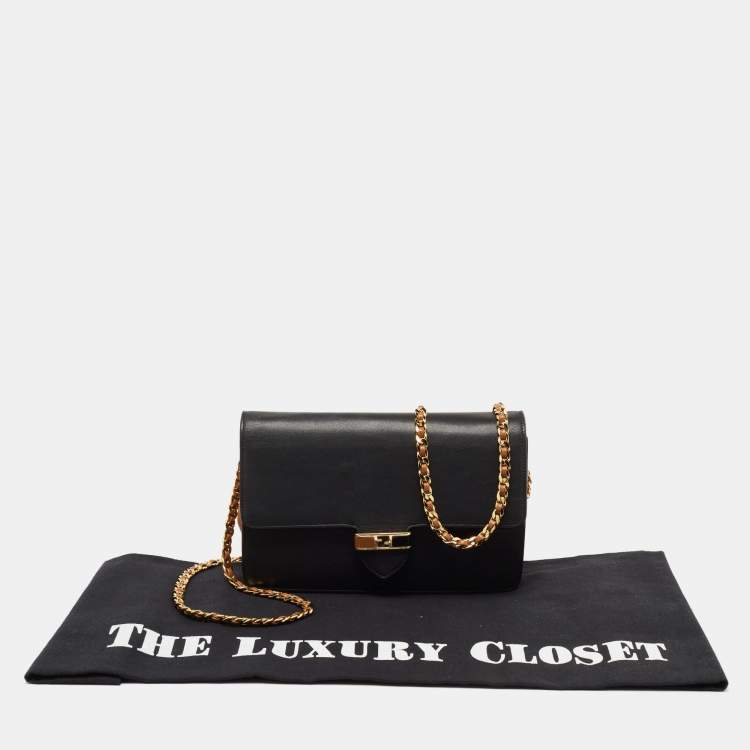 مملوكة مسبقًا Fendi Black/Tan Leather FF Flap Wallet On Chain 