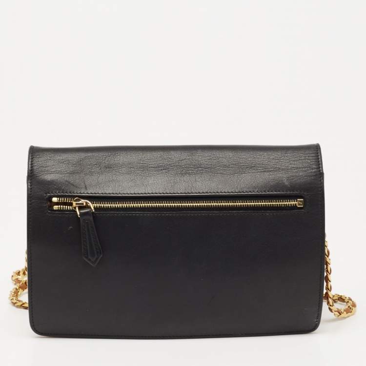 مملوكة مسبقًا Fendi Black/Tan Leather FF Flap Wallet On Chain 