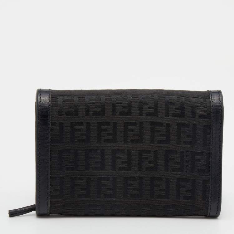 مملوكة مسبقًا Fendi Black Zucchino Canvas and Leather Continental Wallet