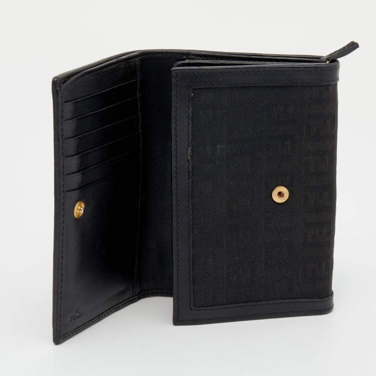 مملوكة مسبقًا Fendi Black Zucchino Canvas and Leather Continental Wallet