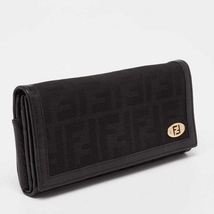 Pre Owned Fendi Black Zucca Canvas and Leather FF Flap Continental Wallet