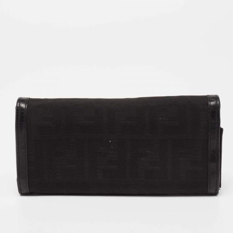 Pre Owned Fendi Black Zucca Canvas and Leather FF Flap Continental Wallet