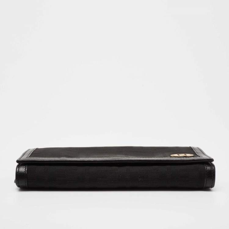 Pre Owned Fendi Black Zucca Canvas and Leather FF Flap Continental Wallet